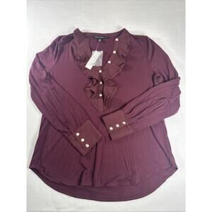 White House Black Market Womens Burgundy Large V-Neck NWT Long Sleeve